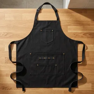 Delantal de Lona Negro sin Mangas, Resistente, Reutilizable, Duradero, con Múltiples Bolsillos, Estilo Clásico, para Limpieza y Uso Diario - Product Image 1