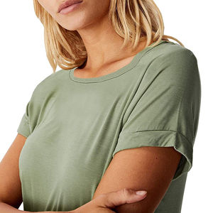 เสื้อยืดแขนสั้นสำหรับผู้หญิงเสื้อยืดเอวสูงคอกลมลำลองสไตล์ยาว - Product Image 5