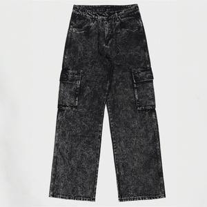 Pantalones Vaqueros Cargo Negros Deslavados Vintage al por Mayor, Jeans Holgados para Hombre - Product Image 2