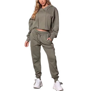 Conjunto de chándal personalizado de algodón para mujer, ropa deportiva informal, ropa de gimnasio con chaqueta con capucha y joggers - Product Image 1