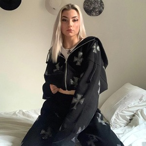 Gothic Cross Printing Streetwear Winter Warm Two Piece Set <b>Women</b> Tracksuit Autumn Hoodies +pants Fashion Outfits Sweat suit 2026 - Product Image 4