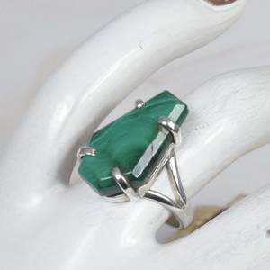 Anillo de piedras preciosas talladas en forma de pera lisa de malaquita Natural, anillos de moda para fiesta de Plata de Ley 925, joyería fina Unisex - Product Image 5