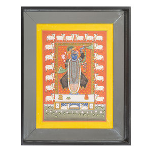 Arte Pichwai, Tapiz y Arte Mural Tradicional de Tela de Algodón en Rojo y Naranja para Decoración Diwali - Product Image 1