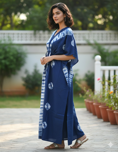 Caftán de Algodón con Diseño Shibori para Mujer, Estilo Bohemio Tie-Dye, Vestido Largo para Playa o Noche - Product Image 3