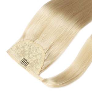 Extension de queue de cheval à cordon de serrage # Cheveux humains indiens blonds platine lisses de 60 pouces - Product Image 3