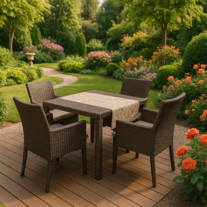 Bộ bàn ăn mây 4 món thời tiết cho không gian ngoài trời bao gồm bàn ăn đầy phong cách và Ghế Đệm - Product Image 1