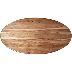 Table de salle à manger moderne de style bistrot, café, restaurant, cuisine, avec base en fonte industrielle de forme ovale, plateau en bois d'acacia, finition naturelle et noire - Product Image 5