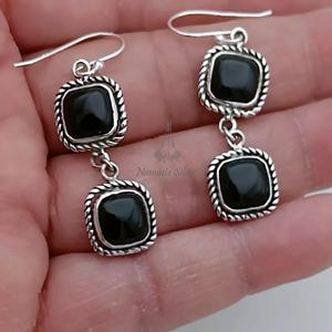 Black Onyx <b>Dangle</b> <b>Earrings</b>, 925 <b>Sterling</b> <b>Silver</b> Handmade Boho Jewelry, July Birthstone Gift - Product Image 3