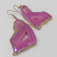 Boucles d'oreilles pendantes en pierre de druse rose naturelle faite à la main, plaquées or micron, style bohème, bijoux de mariage en cristal léger pour femme