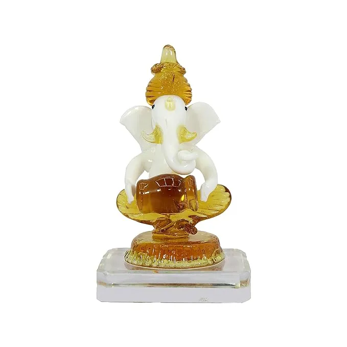 Super Premium Ganesh Ji Glass Idol Statue for Home & Temple Decor | Lord Ganesh Car Dashboard, Mandir & Home Decor | House Decor