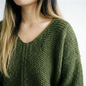 Crocheted Casual Loose-knit <b>Jumper</b> with Scoop Neckline Three-quarter Sleeves and Fitted Waist - Product Image 3