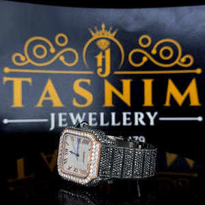 Reloj de Hombre de Alta Calidad con Moissanita VVS, Diamantes Blancos y Negros, Cuadrado, Chapado en Oro Ross, Acero Inoxidable, Cuarzo, Estilo Deportivo y Ejecutivo - Product Image 2