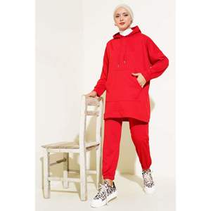 Conjunto de 2 piezas con capucha de pierna elástica roja para mujer - Product Image 3