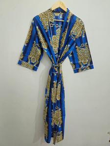 Cotton Kimono Robe Dressing Gown, Block Print Bridesmaid Robe, Summer Nightwear, One Size - Product Image 6