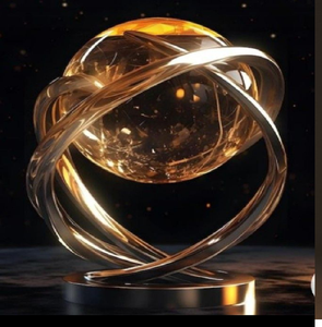 Esfera futurista dorada con anillos orbitales. Premios globales disponibles a precios de mayoreo. - Product Image 1