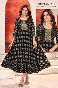 Designer Heavy Faux Georgette <strong>Anarkali</strong> Gown Foil Gold Print Best Price Wedding Party Wear for Indian <strong>Pakistani</strong> Cotton Lining - Product Image 3
