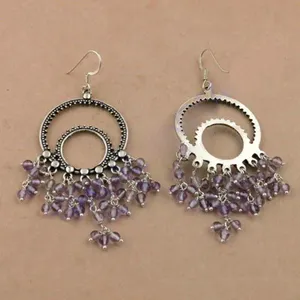 Boucles d'oreilles pendantes en argent 925 plaqué or 18 carats avec améthyste, pendentif en or blanc pour femmes avec diamant et perle - Product Image 1