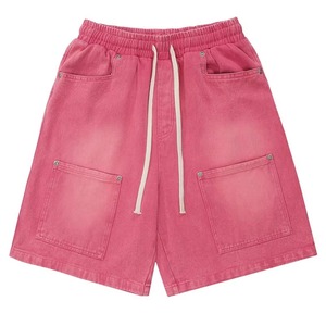 Shorts pour hommes innovants avec logo personnalisé, lavés à l'acide, 100% coton, denim lourd, taille mi-haute, fermeture éclair, bouton, coupe ample, décontracté - Product Image 3