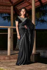 Designer exclusif look élégant tendance Satin soie mousseline de soie Saree Blouse avec Jerquen et Moti travail à la main approvisionnement en gros - Product Image 4