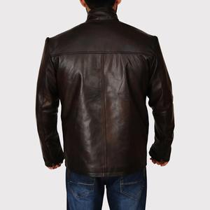 Veste en cuir véritable marron foncé pour homme 2026, style classique de motard avec boutons-pression, multiples poches et col montant - Product Image 2