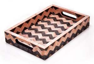 Vente chaude Design Luxueux Restaurant et Hôtel Fournitures Plateau De Service En Bois Avec Poignées De Feuille De Grossiste Indien En Bois T - Product Image 6