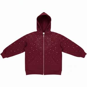Sweat à capuche en coton lourd de haute qualité avec logo personnalisé en strass, fermeture éclair, couleur marron, streetwear personnalisé pour hommes - Product Image 1