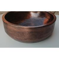 Évier rond en cuivre antique à double paroi Prix compétitif Évier de salle de bain en cuivre pour comptoir Lavabo portable Décoration intérieure vintage