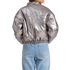 Chaqueta Metálica Acolchada de Moda para Mujer, Brillante, Ligera, Ropa de Calle de Invierno, Chaqueta Abrigada de Moda, Diseño Personalizado con Logotipo - Product Image 5