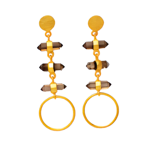 Boucles d'oreilles à double pointe en forme de crayon en quartz fumé, faites à la main, boucles d'oreilles à la mode pour cadeau d'anniversaire de mariage. - Product Image 3