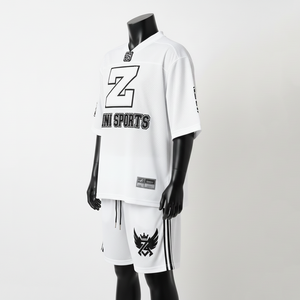 Ensemble short en jersey de polyester léger à motif uni, design de panneau blanc et noir avec logo personnalisé, tissu 190 GSM - Product Image 5