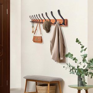 Coat <b>Rack</b> Wall Mounted Wall Hooks <b>Rack</b> With With Brown Hooks Wooden Wall Coat <b>Rack</b> for Bathroom Living Room - Product Image 4