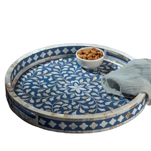 ถาดเสิร์ฟไม้และไม้ไผ่สำหรับร้านอาหารโรงแรมถาดเสิร์ฟพร้อมฝังมุกลายแม่ของไข่มุก - Product Image 1