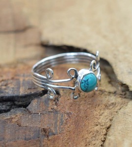 Anillo de piedras preciosas turquesas de Plata de Ley 925, joyería hecha a mano, anillo de estilo bohemio de plata, joyería para mujer, regalo de boda para esposa - Product Image 4