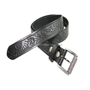 Ceinture d'outillage en cuir occidental véritable gravée à la main noire pour cowboy avec boucle à épingle design tailles personnalisées disponibles - Product Image 1