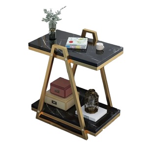 Mármol negro al por mayor Simple moderno esquina mesa auxiliar sala de estar entrada lujo mármol superior oro soporte Base consola Mesa - Product Image 2