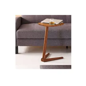 Table d'ordinateur portable ronde en bois en forme de L Table basse d'extrémité de conception moderne antique Table d'appoint minimaliste moderne pour salon