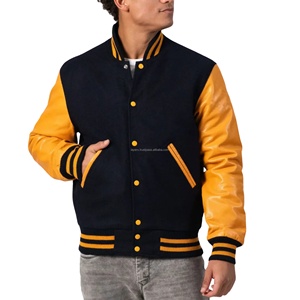 Veste universitaire unisexe en laine avec manches en cuir, fermeture éclair, respirante, écologique, coupe-vent, patchwork, style vintage streetwear - Product Image 1