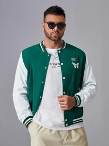 Blouson Bomber Varsity en Laine pour Homme avec Capuche, Style Letterman, Corps et Manches en Tissu, Col Montant - Product Image 3