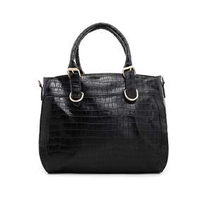 Black <b>Handbag</b> Genuine Leather Lining Modern Casual Style Cross-shaped Two <b>Handles</b> Button Closure Custom Logo Chain - Product Image 2