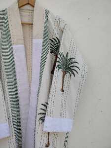 เสื้อแจ็กเก็ตพิมพ์ลายโบราณสำหรับทุกเพศ,เสื้อโบฮีเมียนคานทาแฟชั่นแขนยาวพิมพ์ลายทำด้วยมือพร้อมเข็มขัด - Product Image 3