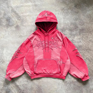 Streetwear personnalisé pour femmes sweats à capuche unisexe en coton épais teint uni broderie 3D Style de rue sweat à capuche à ourlet brut pour l'hiver - Product Image 3