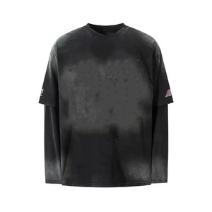 Camiseta de Jersey de algodón suave con mangas dobles lisas preencogidas y biolavadas cómoda de gran tamaño transpirable fácil de cuidar - Product Image 4