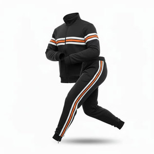 Ensemble de survêtement noir à rayures orange et blanches pour hommes, 2 pièces - Product Image 1