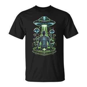 Camiseta promocional futurista de secuestro alienígena con hongos - Product Image 1