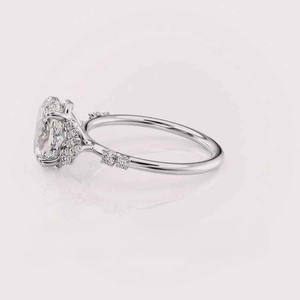 IGI Certified Oval Cut Lab Grown Diamond Engagement-Wedding <b>Ring</b> with Cluster Side Stones in Solid 925 Sterling Silver - Product Image 2