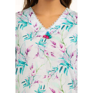 Conjunto Casual de Dos Piezas para Mujer, Color Azul Cielo, Chifón Estampado, para Primavera/Verano, Top Corto, Talla 3XL - Product Image 1