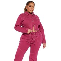 Chaquetas Cortas de Mezclilla Rosa para Mujer, Tejidas a Crochet, con Cuello Camisero, Cierre de un Solo Botón, Forro de Algodón Impermeable, Bolsillo 3D