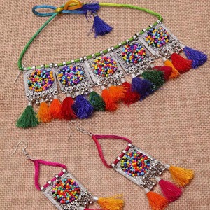 Collar Tradicional Afgano Hecho a Mano con Cuentas Geométricas de Diamantes, Étnico, Tribal, Cultural, Vintage, para Uso Diario de Mujeres - Product Image 4