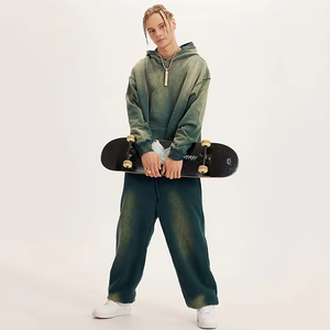 Wholesale Custom Oversized Hoodie Tracksuit <b>Set</b> Unisex Vintage Washed Two Piece Outfit Regular Fit Breathable Printed Sweatpants - Product Image 2