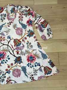 Robe tunique en coton à imprimé floral à la main, manches longues, robe bohème pour femmes - Product Image 6